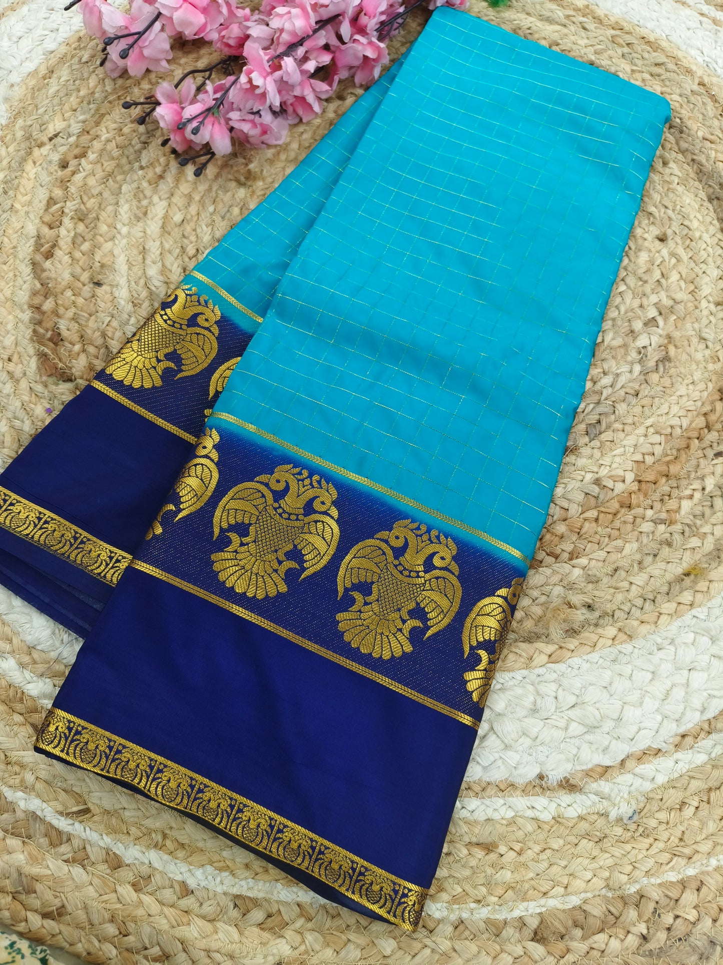 Sky blue with blue crape silk saree