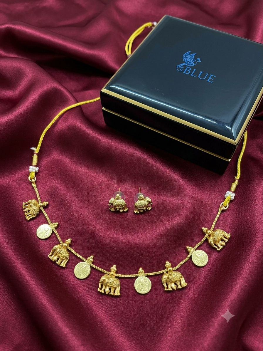 Traditional Antique Elephant & Coin (Kasumalai) Necklace Set