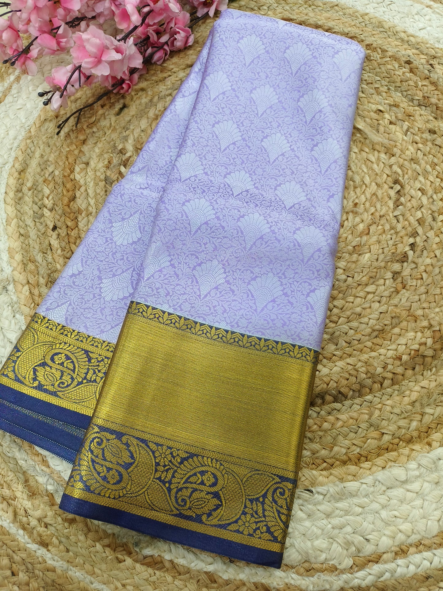 Lavender with Blue soft silk saree