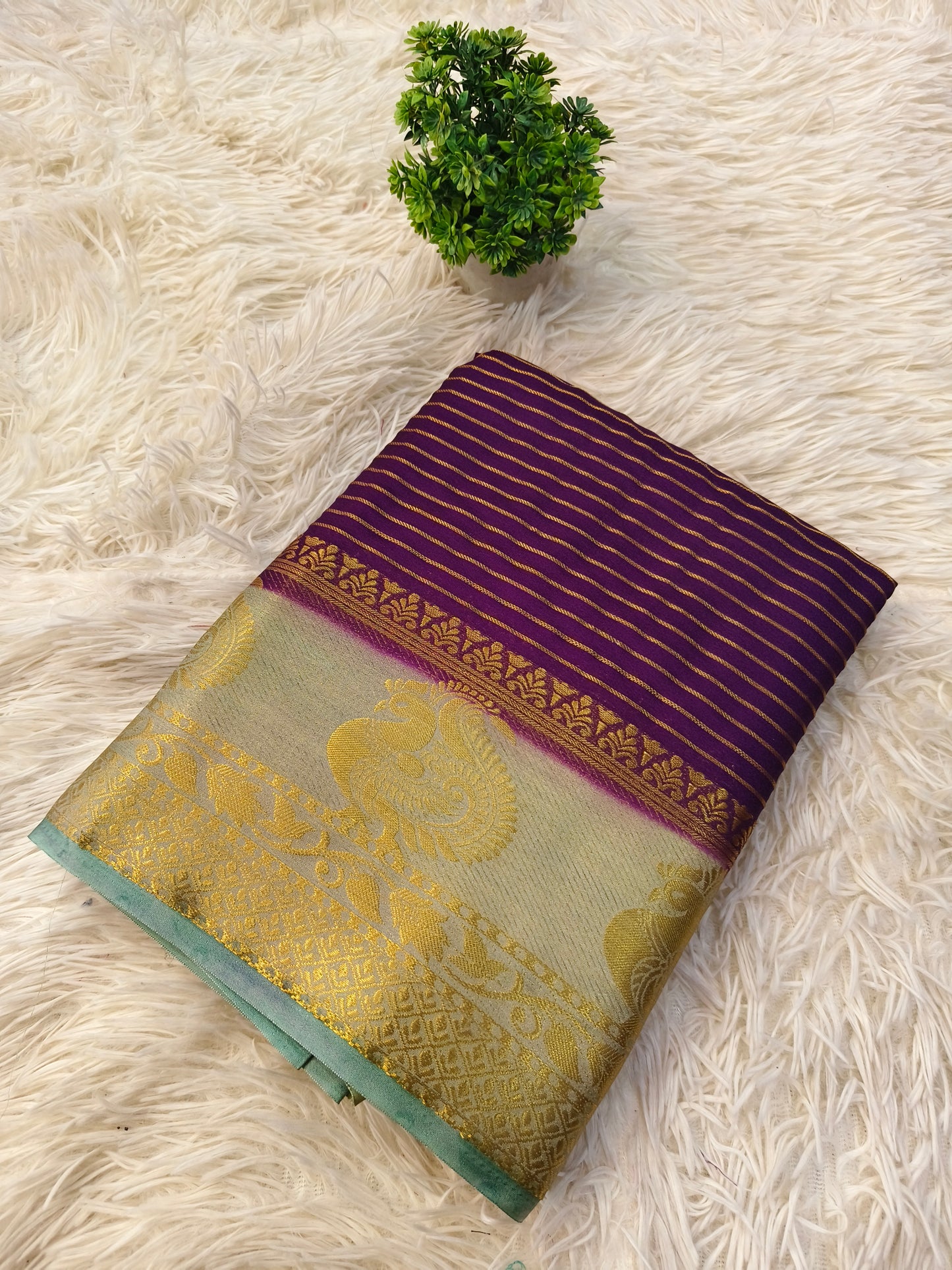Purple semi Mysore crepe silk saree
