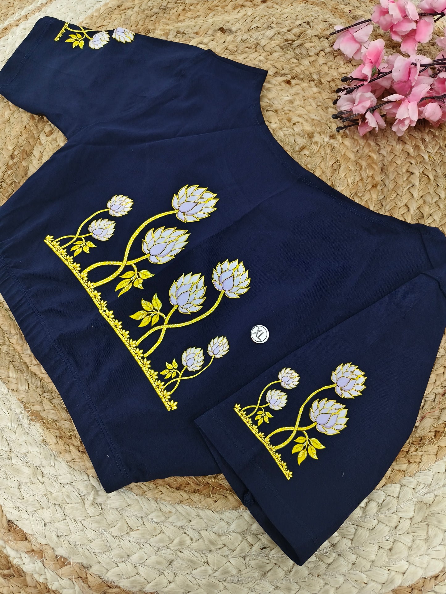 Navy Blue Stretchable blouse with unique printed design