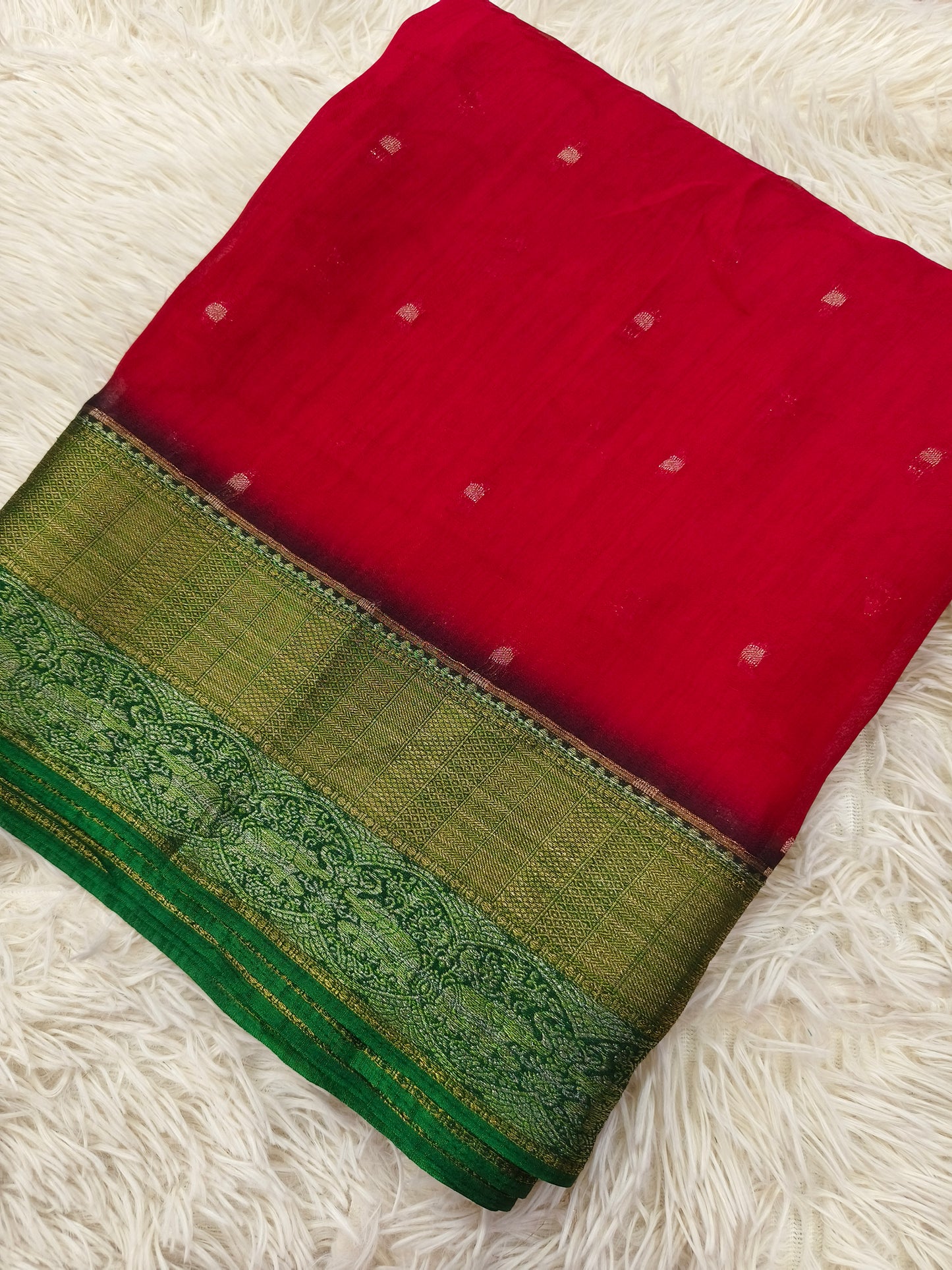Red with Green Georgette saree