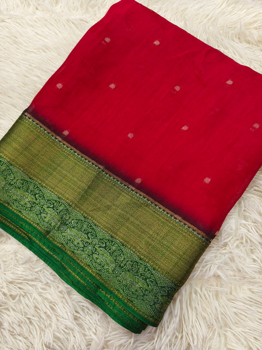 Red with Green Georgette saree