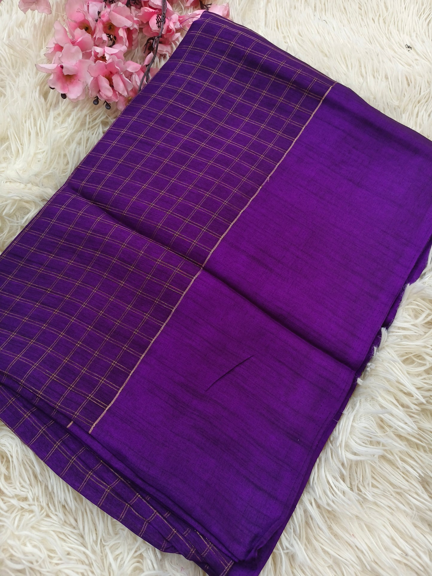 Purple saree with zari chex
