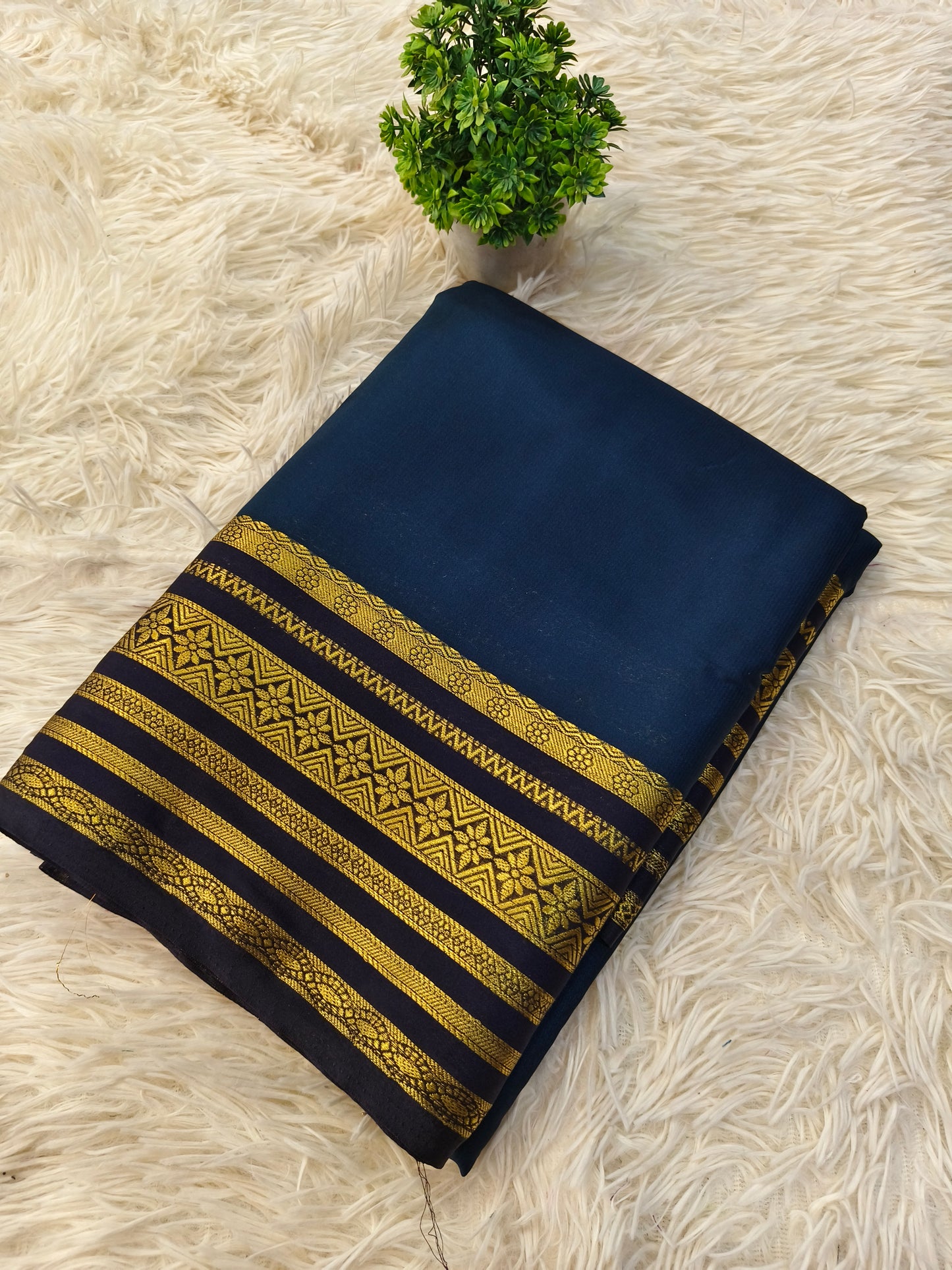 Navy Blue semi Mysore crepe silk saree