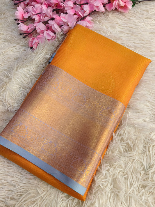 Orange semi Brocade silk saree