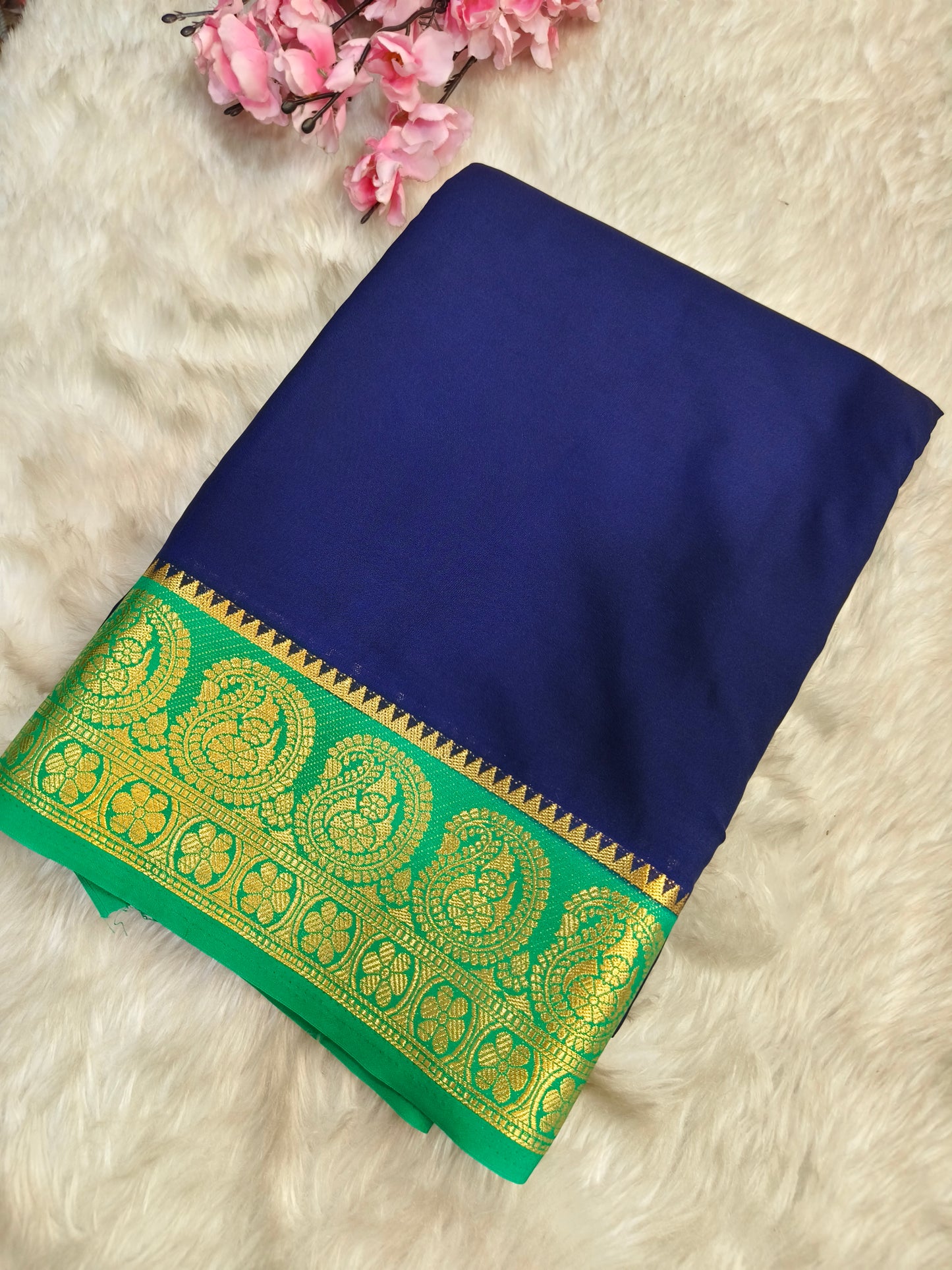 Blue With Green semi Mysore crepe silk saree