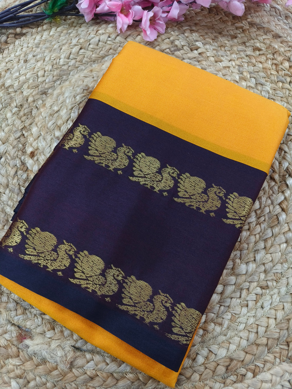 Yellow with Brown Gadwal silk saree