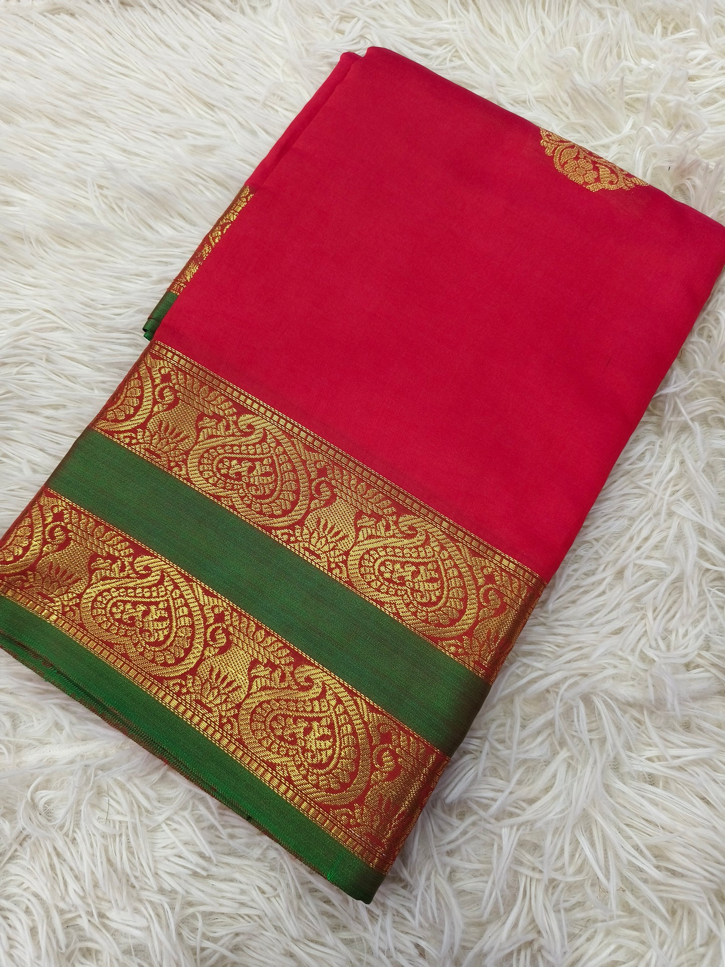 Red soft semi silk saree
