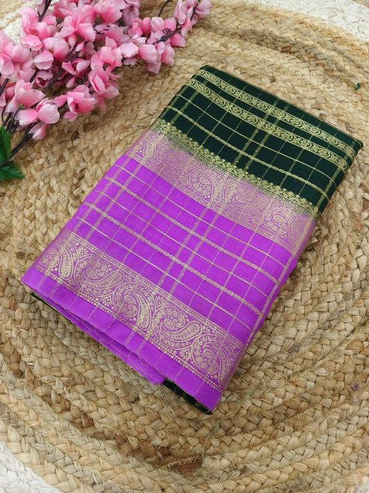 bottle green with light pink botcrepe Georgette saree
