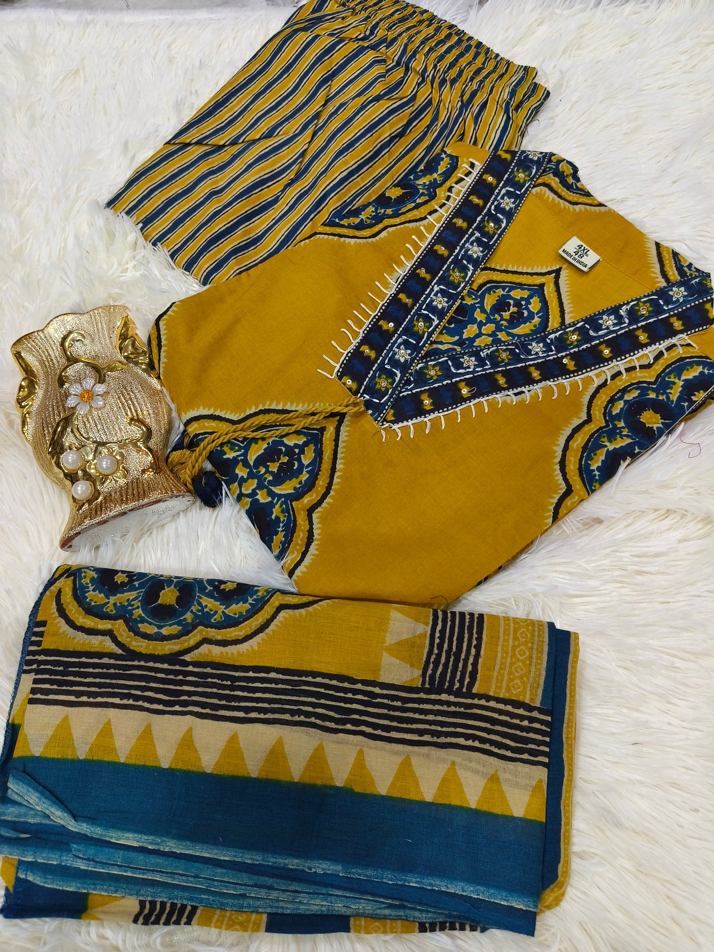 Mustard yellow Cotton sets with duppata