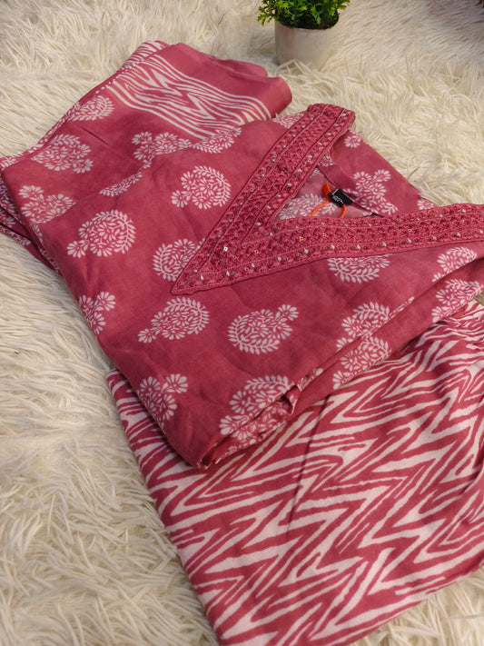 Onion Pink cotton sets with duppata