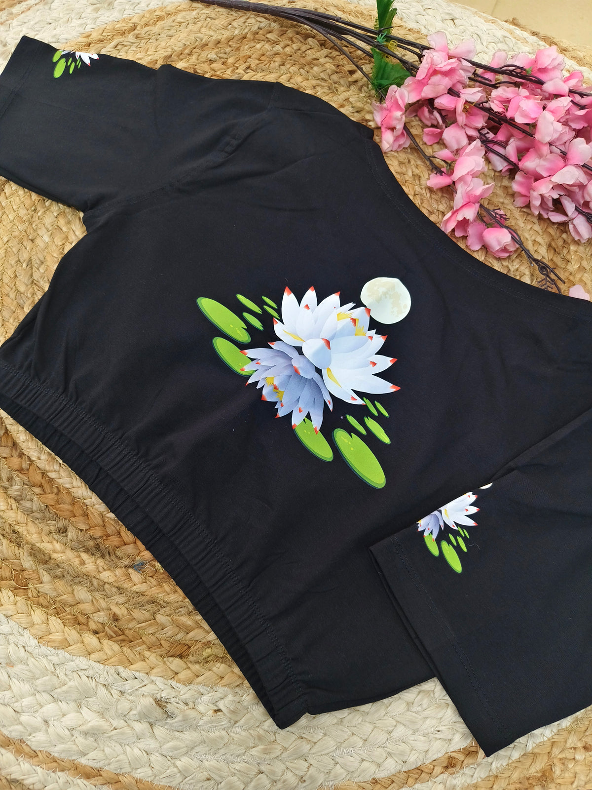 Black Stretchable blouse with unique printed design