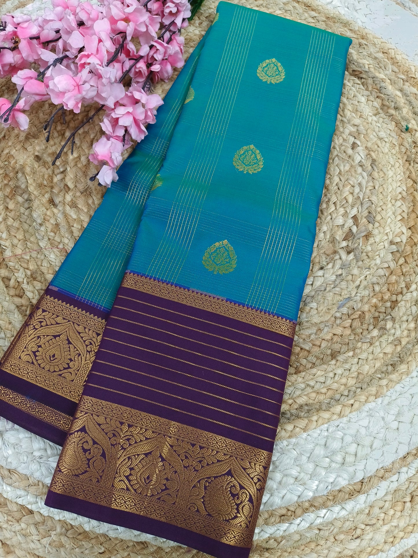 Blue with purple Elegant semi kanjivaram silk saree