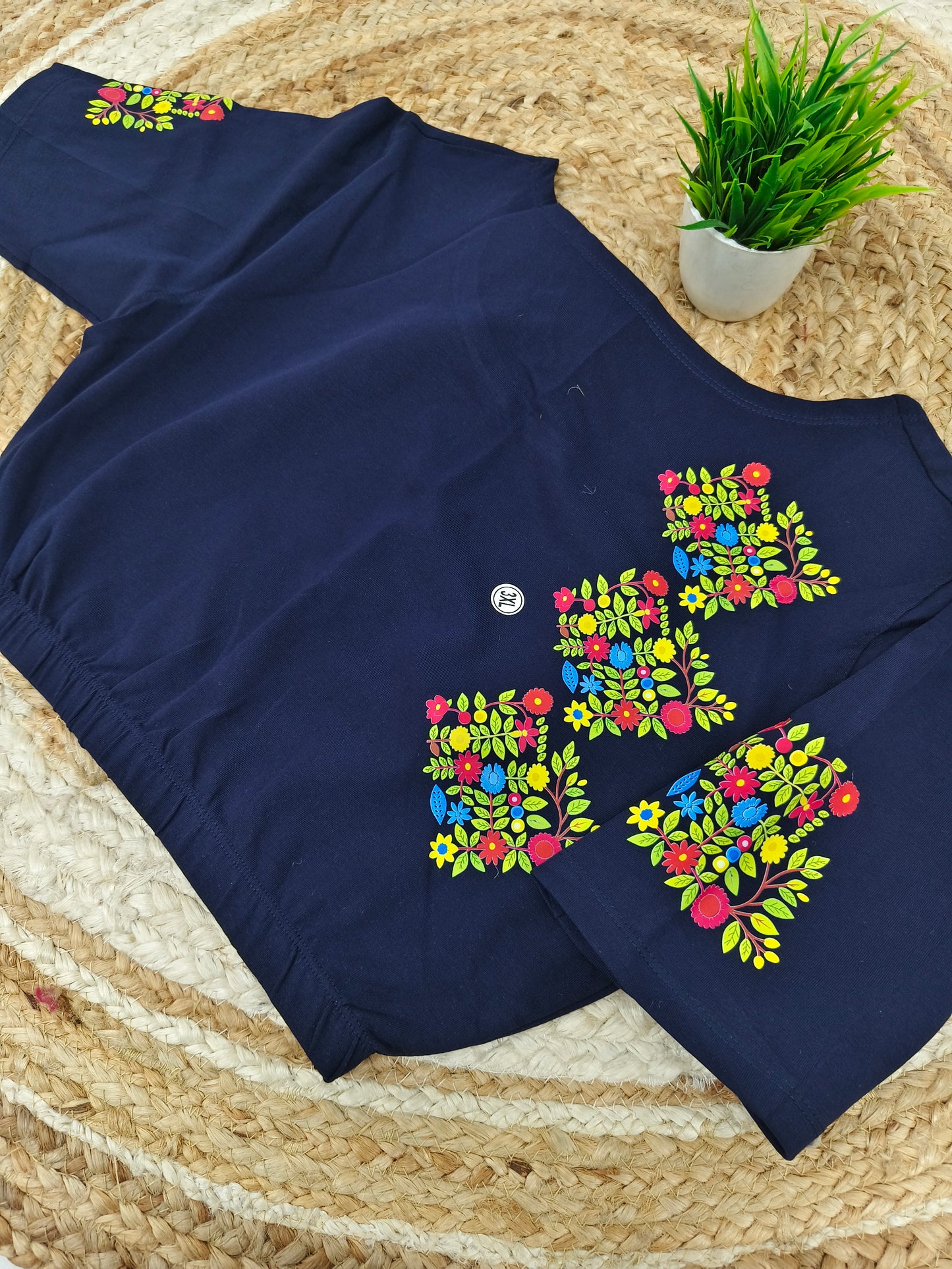 Navy blue Stretchable blouse with unique printed design