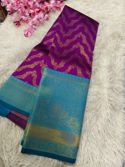Purple with light blue   Bridal semi silk saree