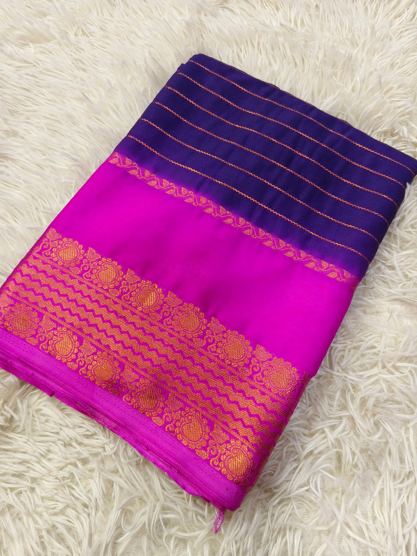 Purple With Pink semi Mysore crepe silk