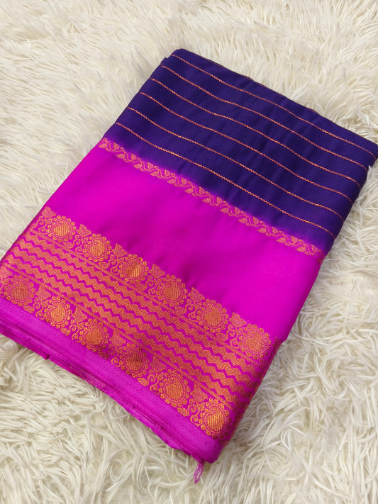 Purple With Pink semi Mysore crepe silk