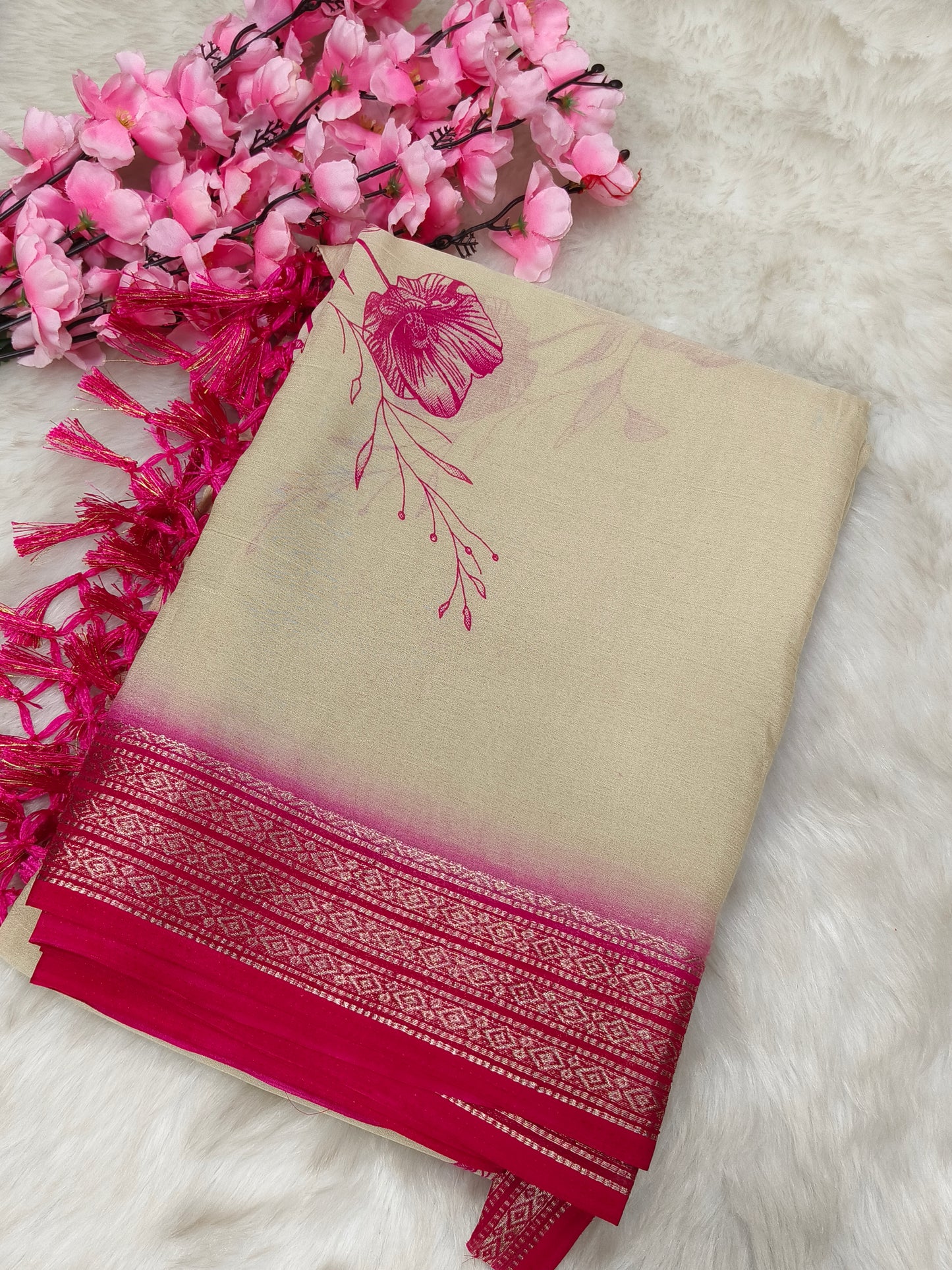 Pink Chinon silk georgette saree