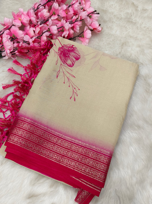 Pink Chinon silk georgette saree
