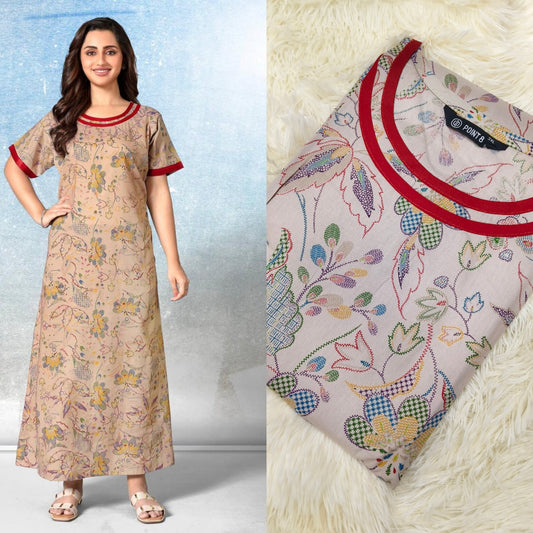 Pastel cream Printed Pure cotton Nighty