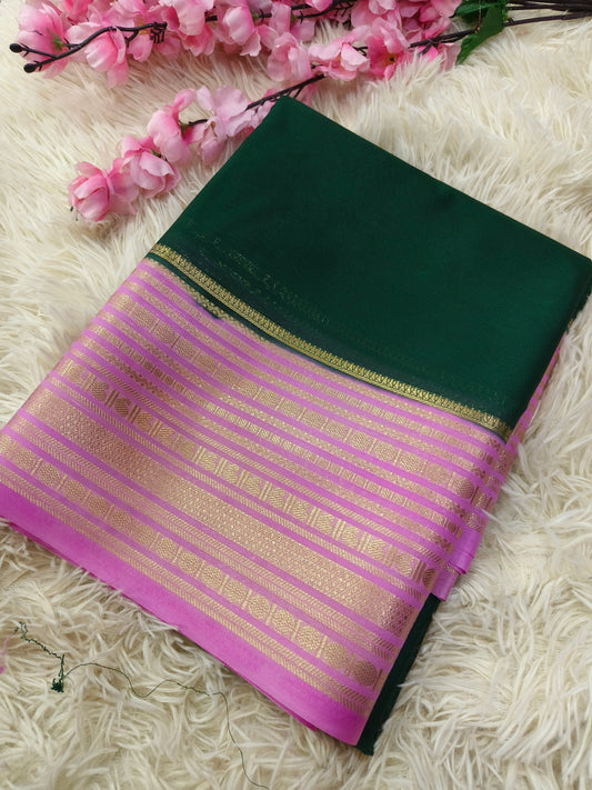 Green With Pink Light Blue semi Mysore crepe silk