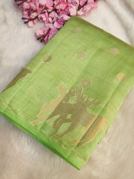 Pista Green semi Tusser silk saree