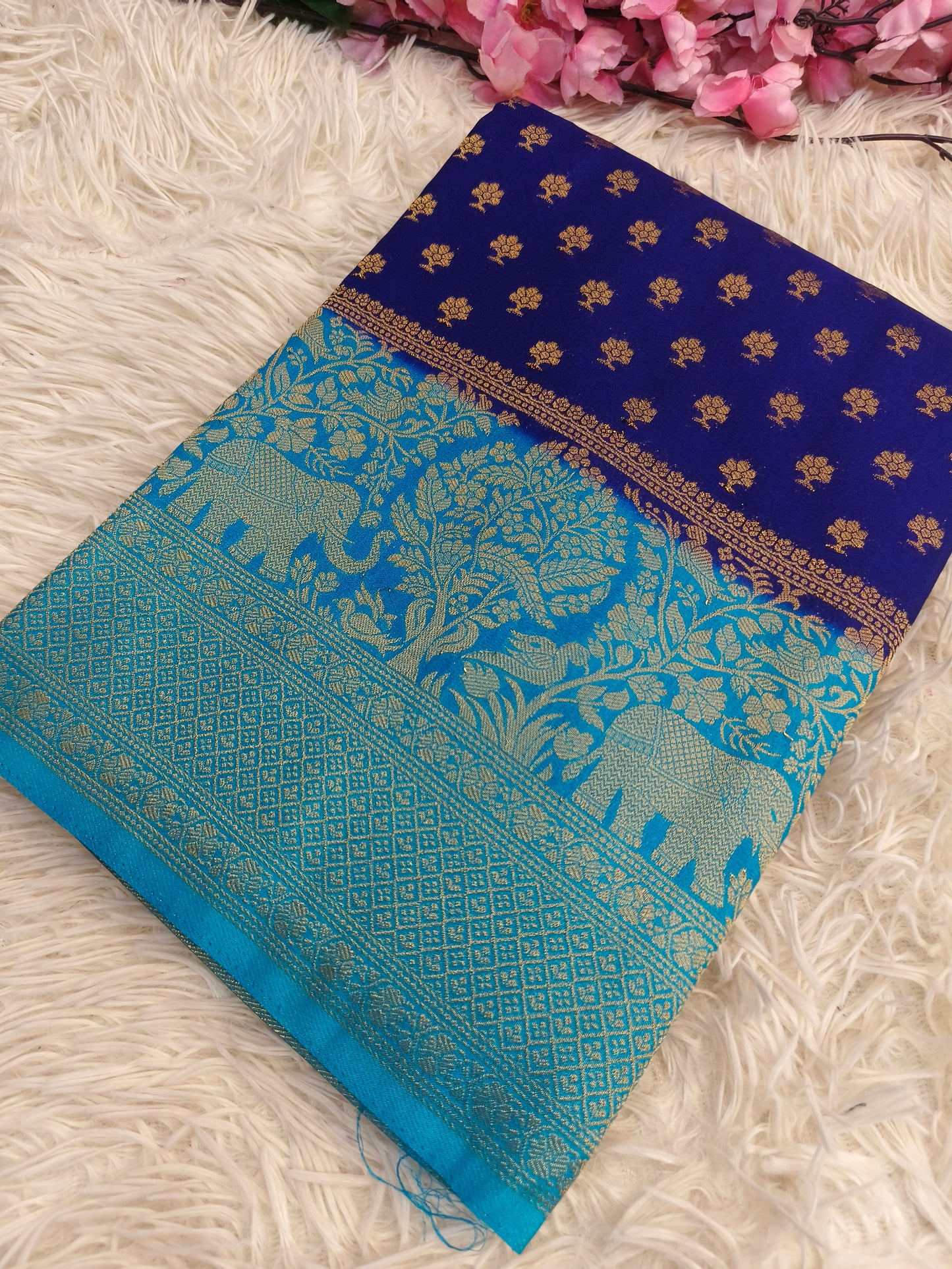 Dark blue with sky blue Banarasi georgette silk saree