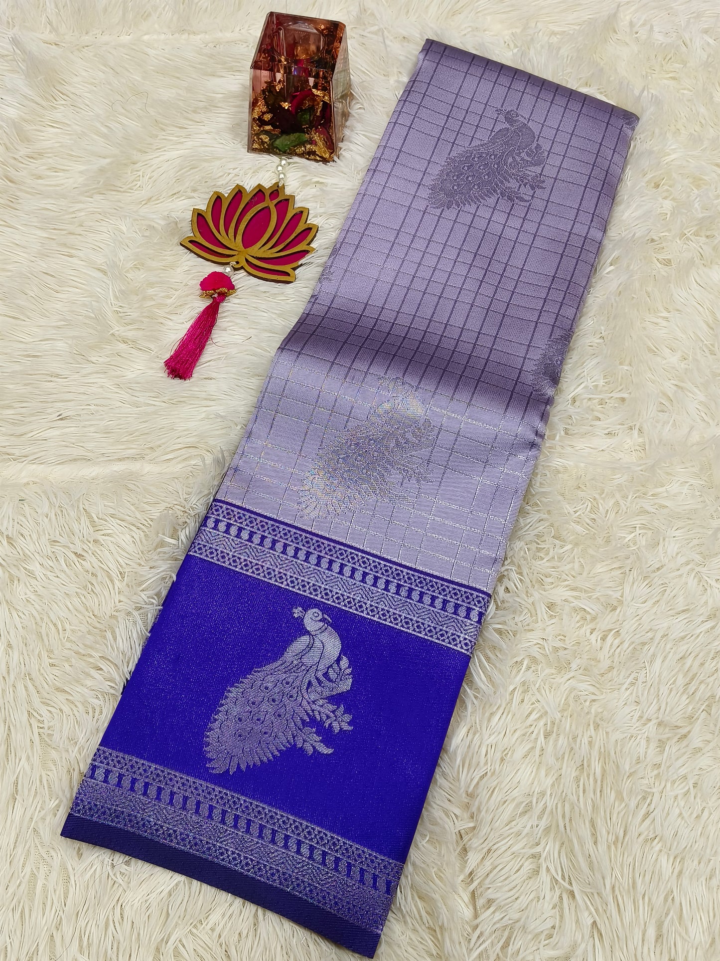 Grey with purple Mercidised silk saree