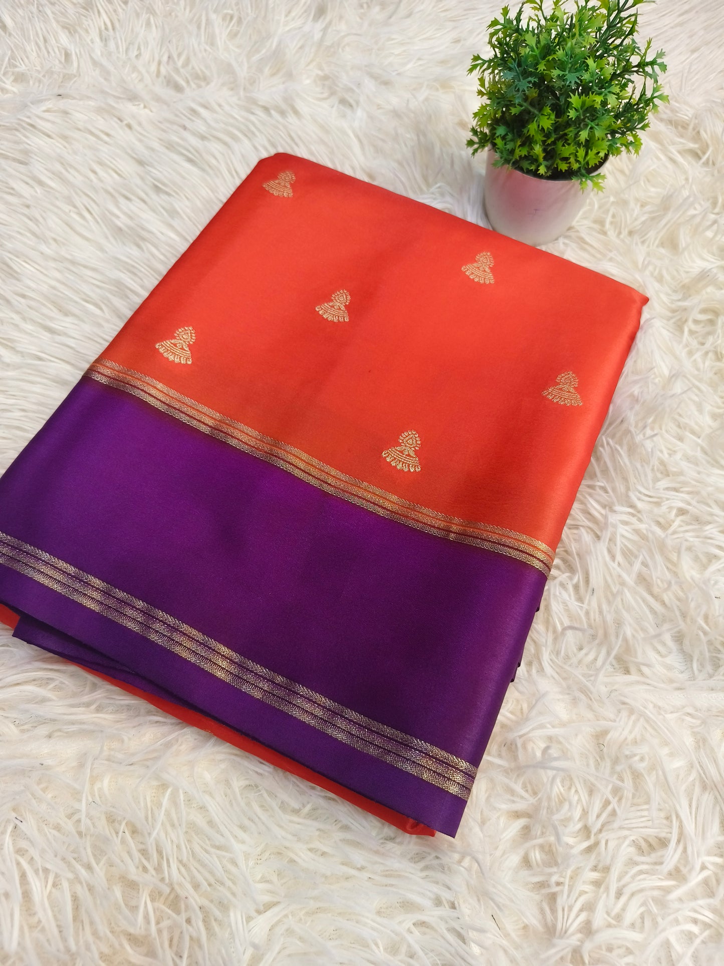 Orange with purple Elegant gaji silk saree