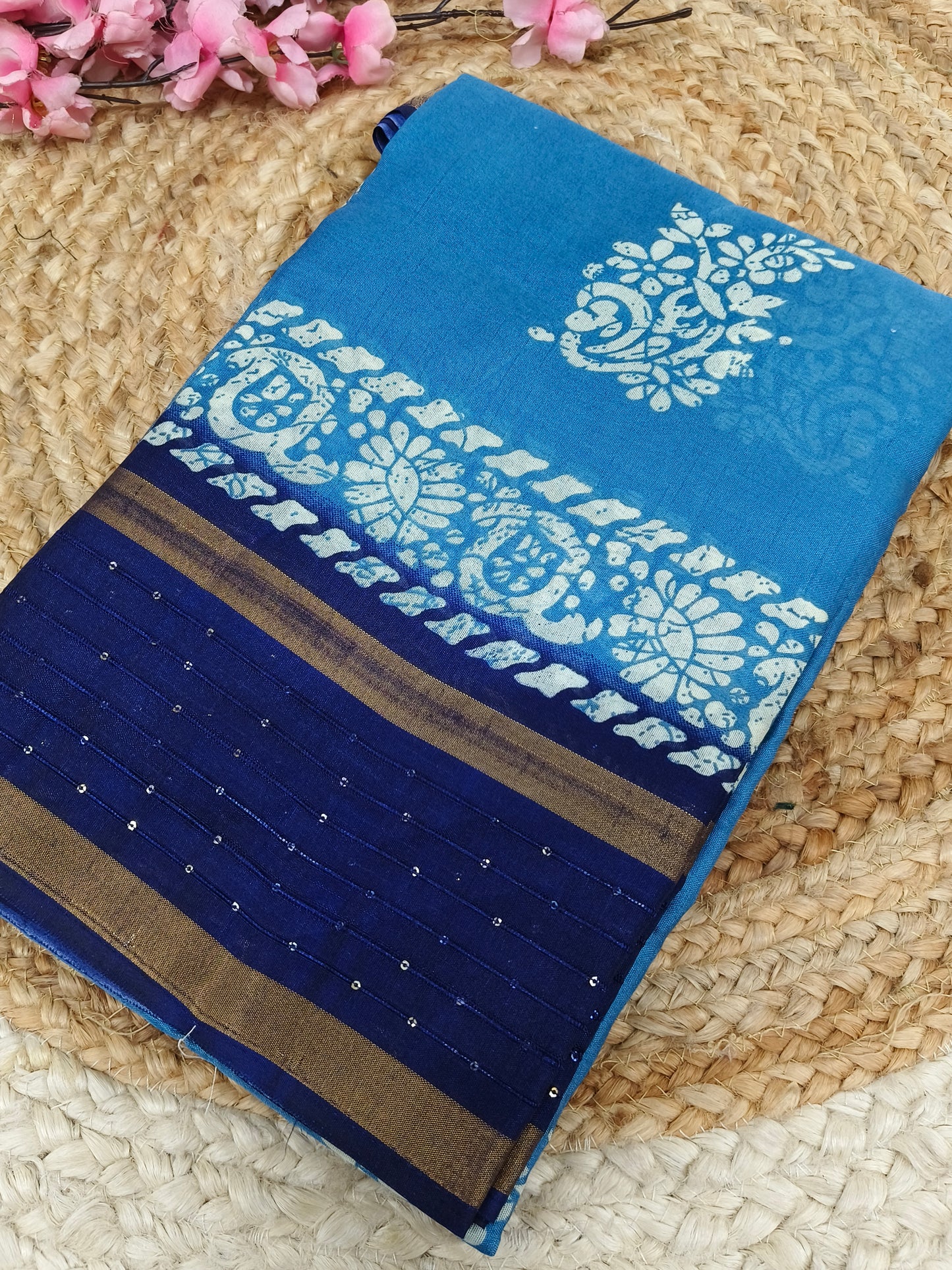 Sky blue with Navy blue sequence saree