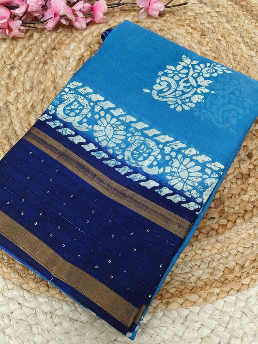 Sky blue with Navy blue sequence saree