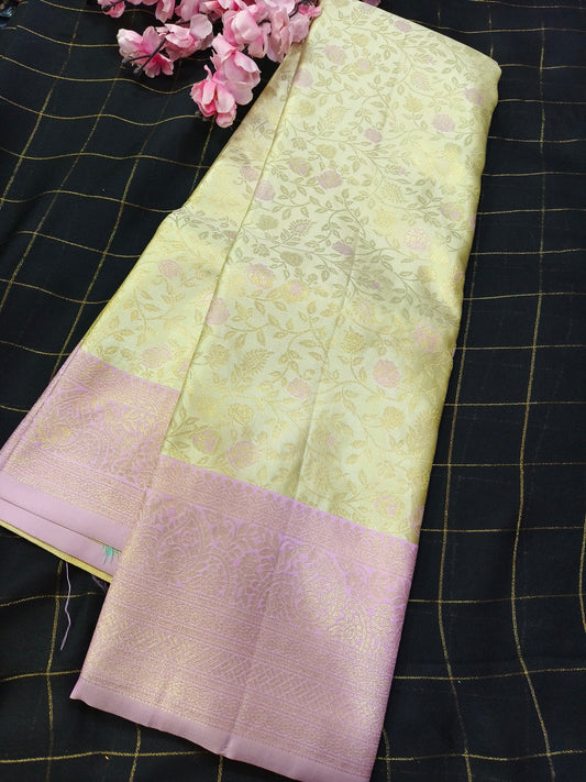 Pastel green With light pink Soft satin Silk saree