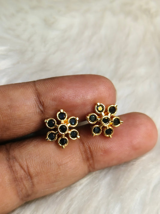 Black stone gold plated stud