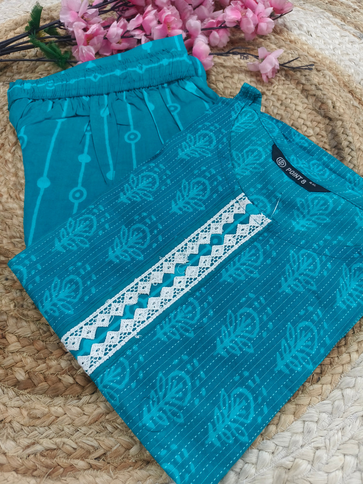Rama blue Elegant Printed Cotton Kurta