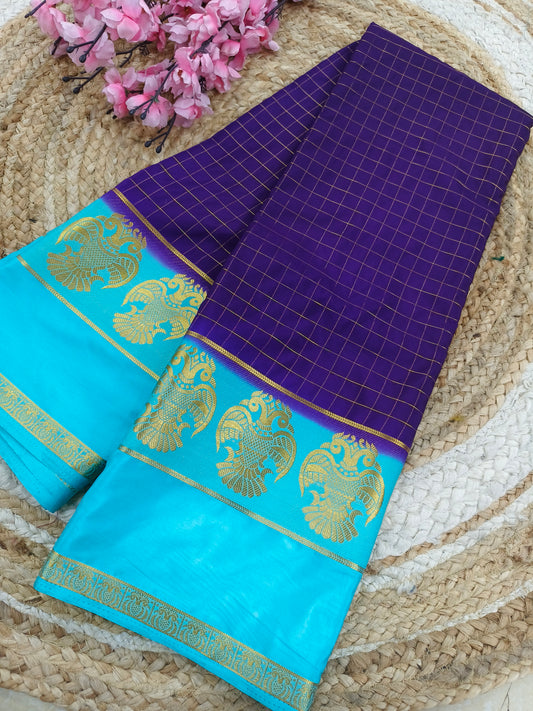 Purple with blue crape silk saree