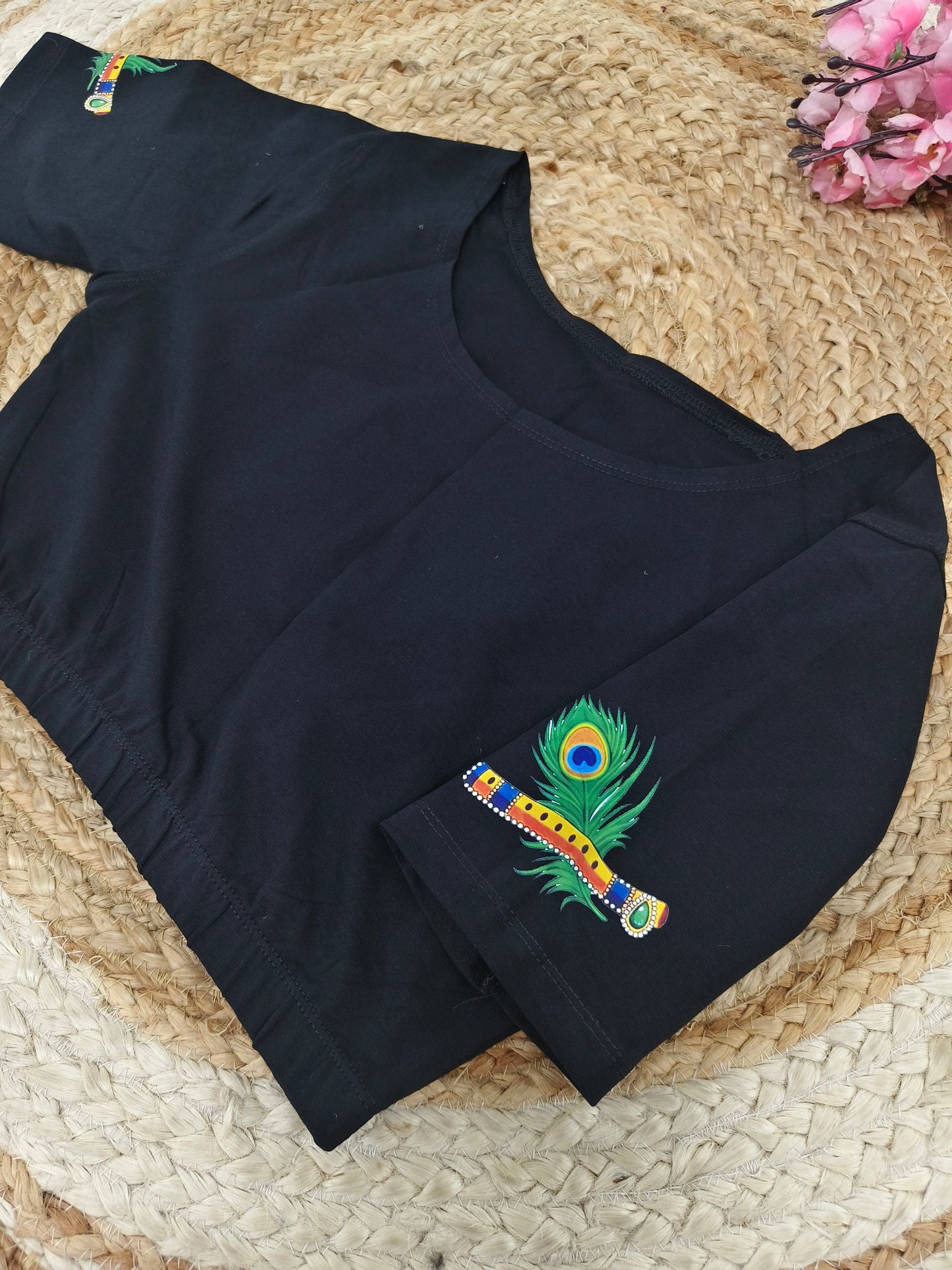Black Stretchable blouse with unique printed design