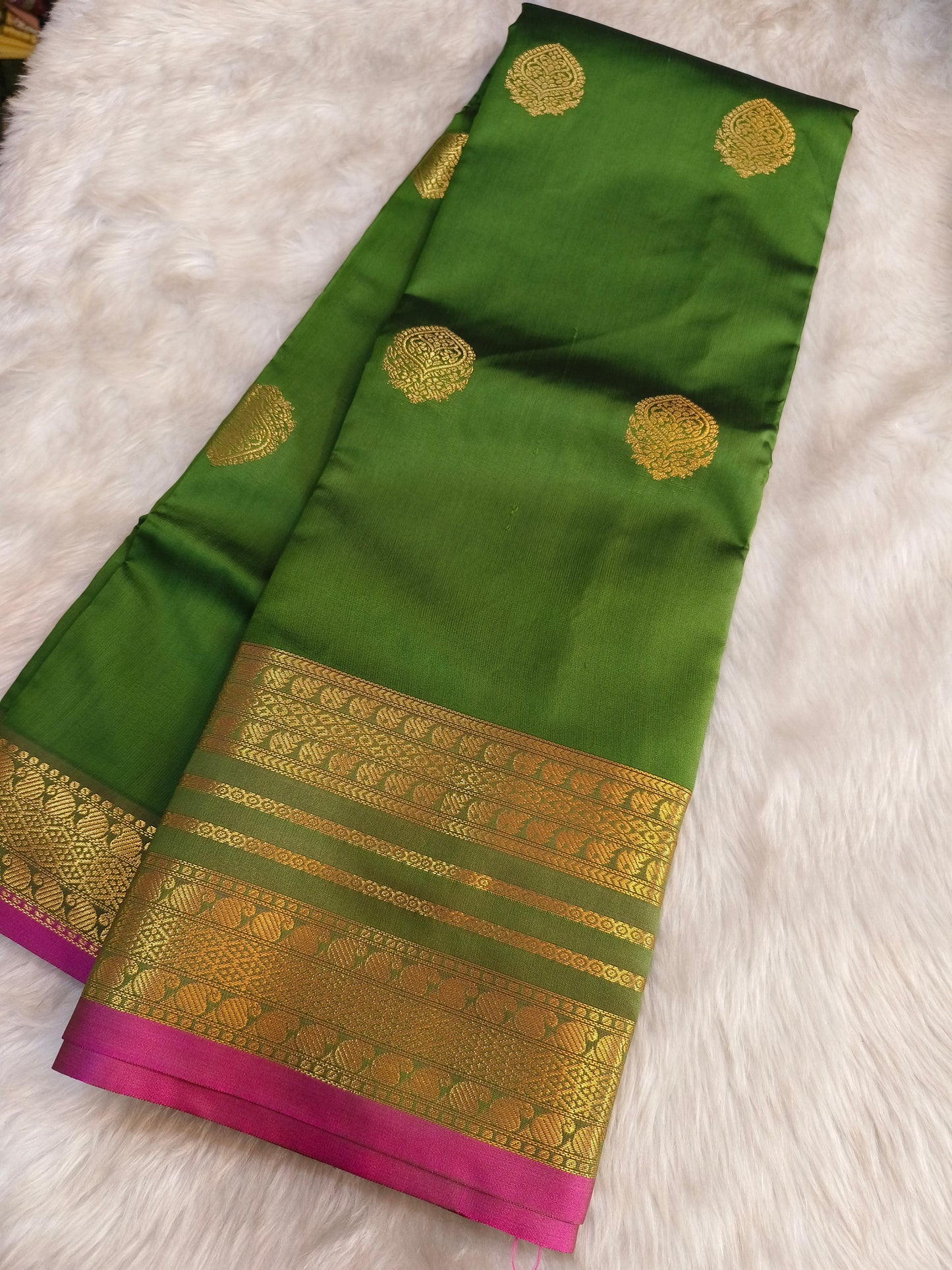 Olive Green Semi kanchi silk saree