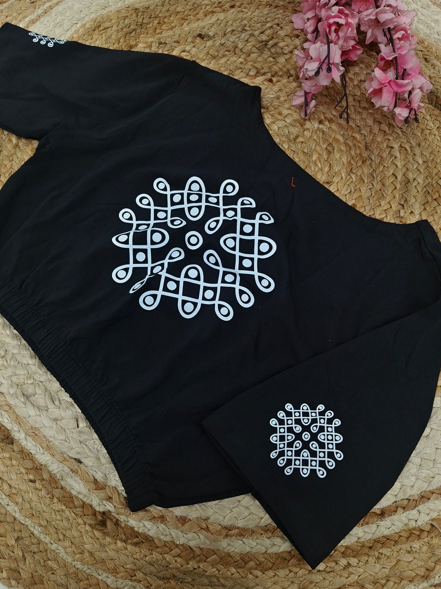 Balck Stretchable blouse with unique printed design