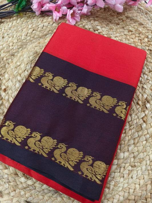 Red with brown Gadwal silk saree