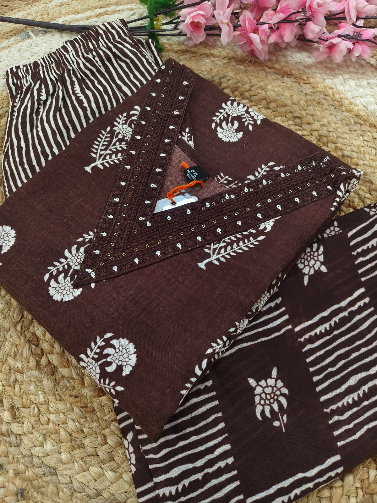 Brown Cotton sets with duppatta