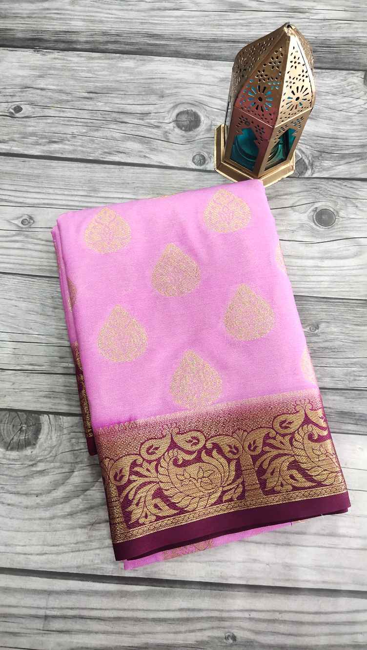 Lotus Pink semi Mysore crepe silk saree