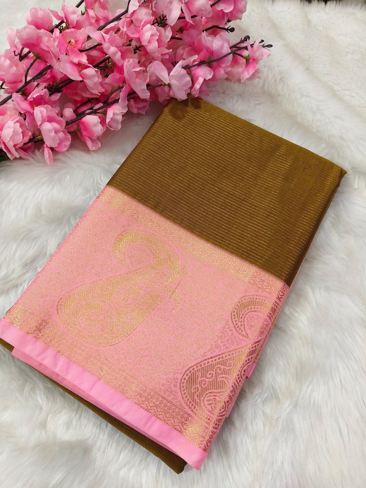 Mustard Lavender kanjivaram silk saree