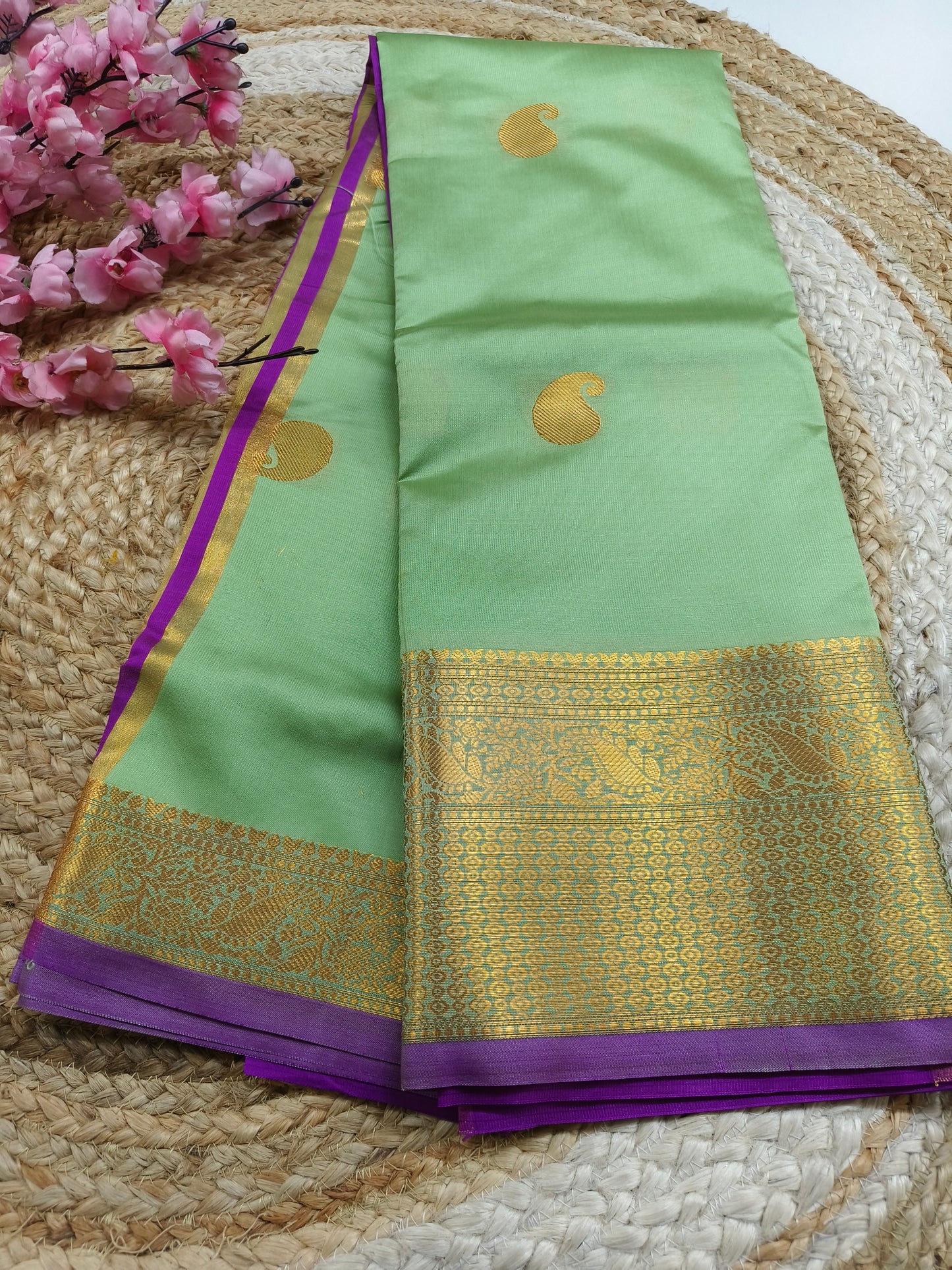 Mint Green Semi kanchi silk saree