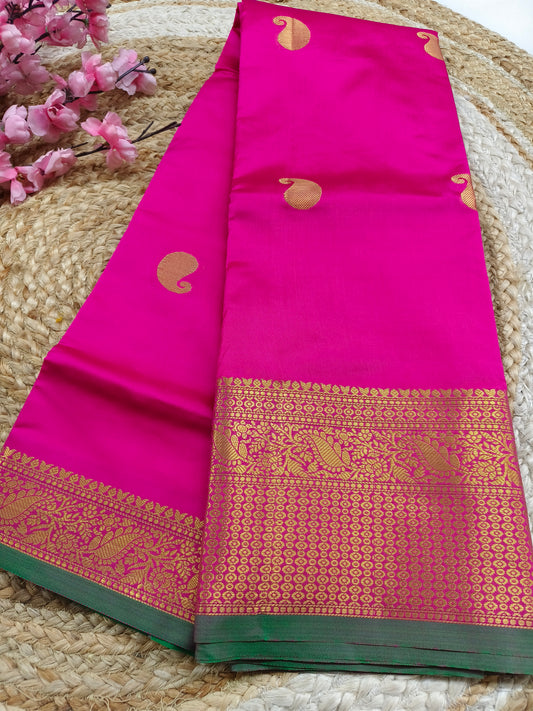 Rani pink Semi kanchi silk saree