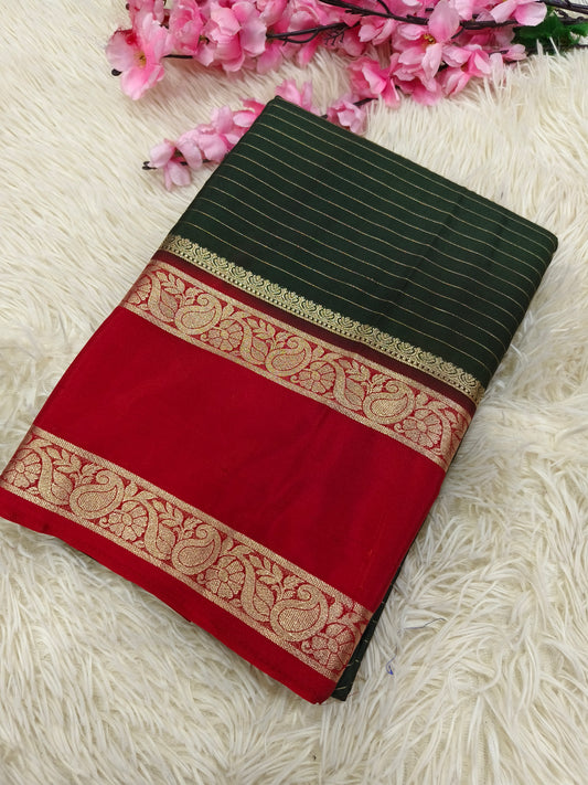 Green With Red semi Mysore crepe silk
