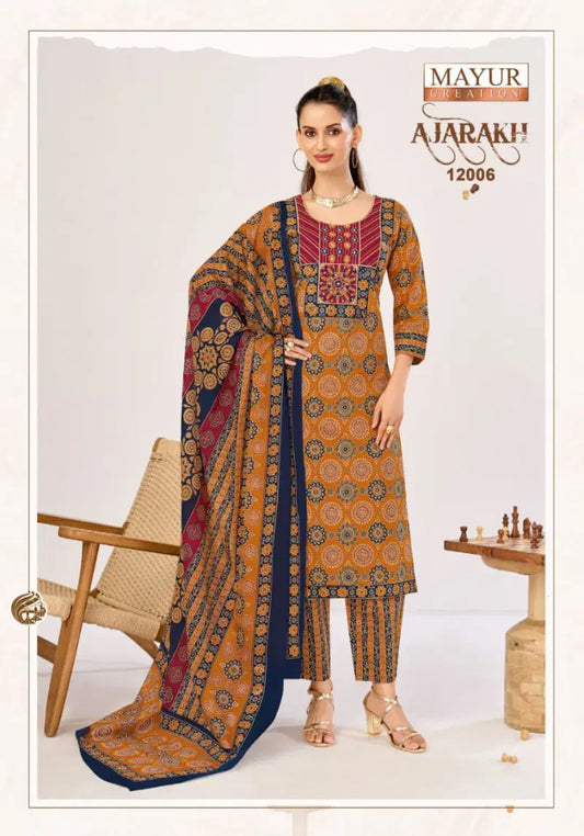 Yellow with grey Pure cotton straight cut Suit