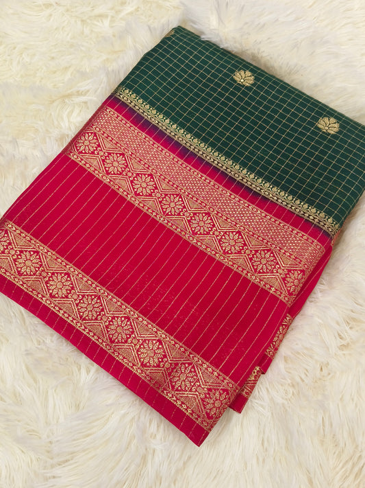 2D CHEX GREEN COLUR SEMI MYSORE CREPE SILK