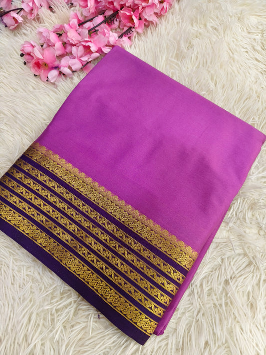 Lavender with purple  semi Mysore crepe silk