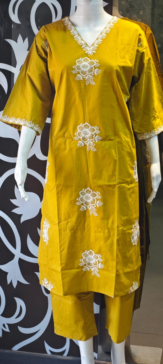 Yellow pure cotton two piece sets